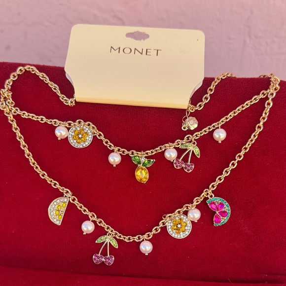 Monet Gold Necklace with Colorful Charms and Pearls - Picture 12 of 13